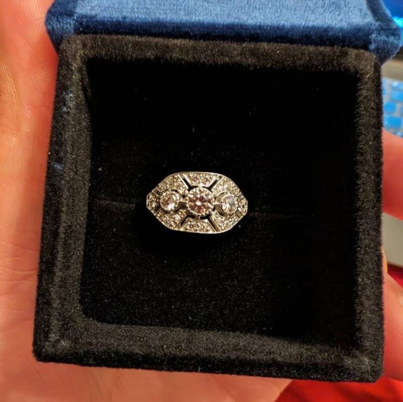 Art Deco Style 1Ct White Round CZ Bezel Set Wedding Ring 935 Argentium Silver
