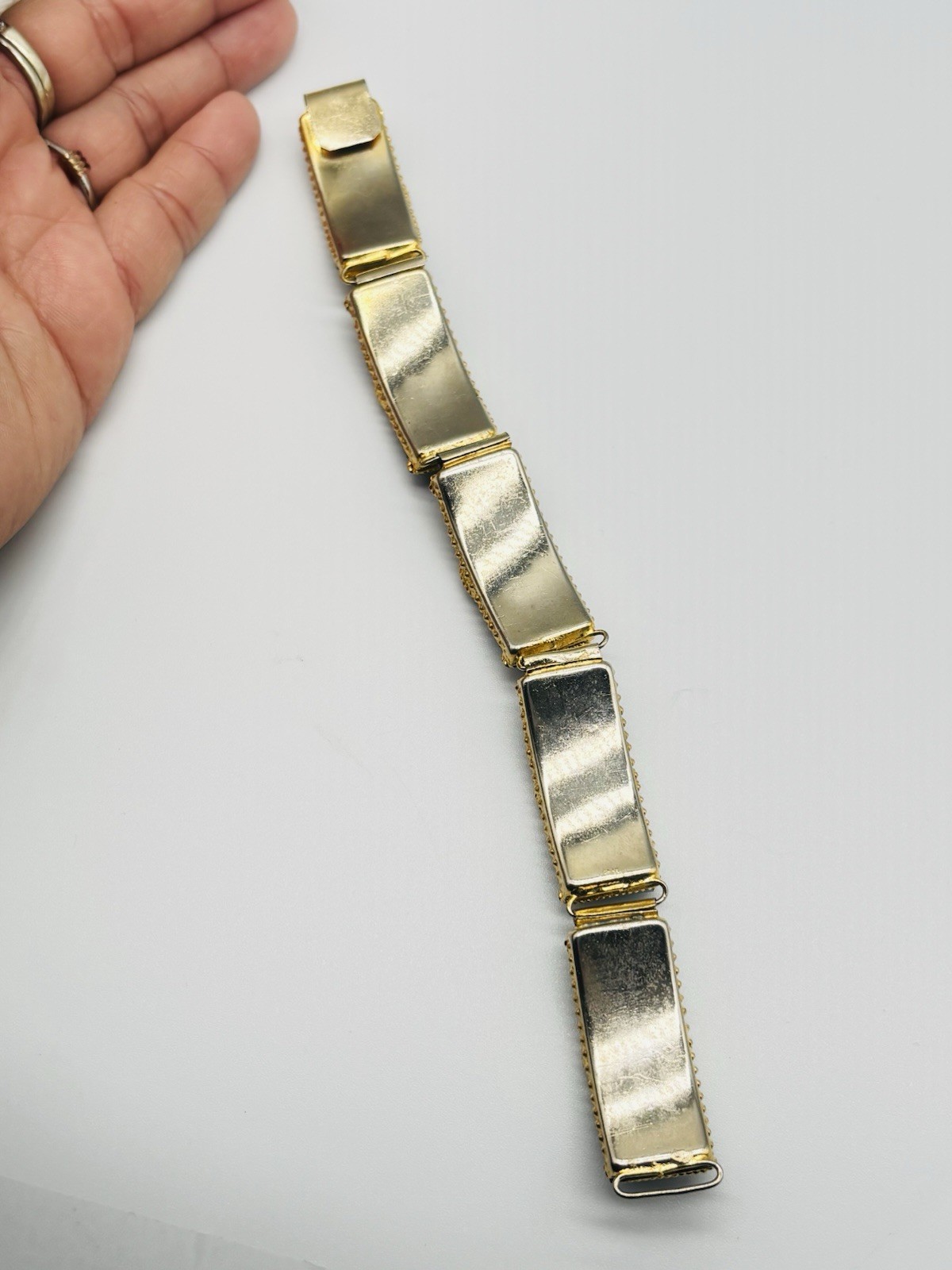 Vtg ITALIAN Mosaic Flower Red Green Yellow Gold Tone Bracelet