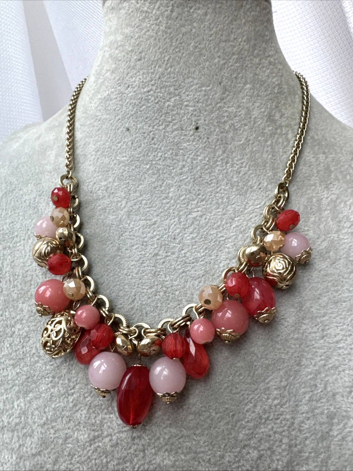 VALENTINES! pink red Gold Modernist Metal Jewelry y2k 1990s boho chunky necklace