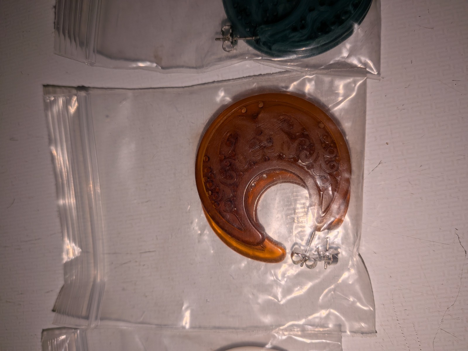 Vintage Avon Crescent Swirl Plastic Stud Earring, 3 Pairs