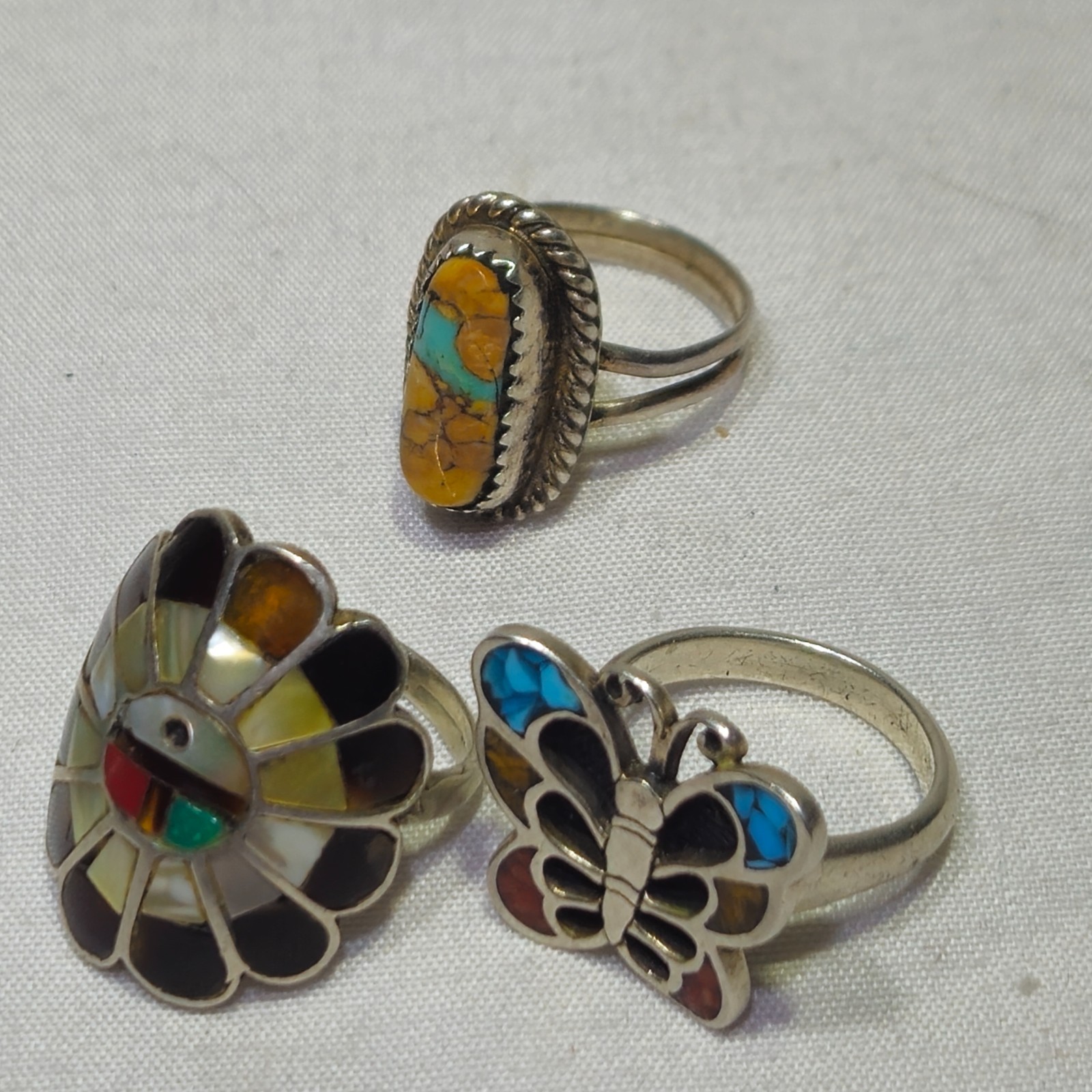 Vtg 6 Pc Assorted Sterling Silver Turquoise Inlay Ring Lot Jewelry Mixed Sz 30g