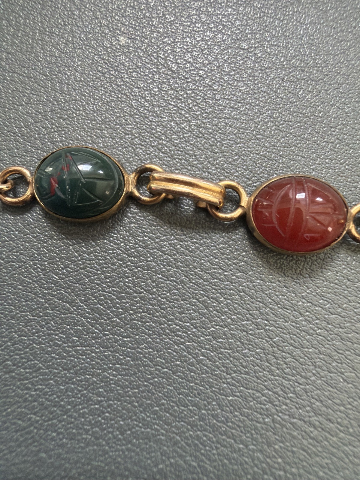 VTG Petite 12k Gold Filled Multi Gemstone Scarab Bracelet 6.25in