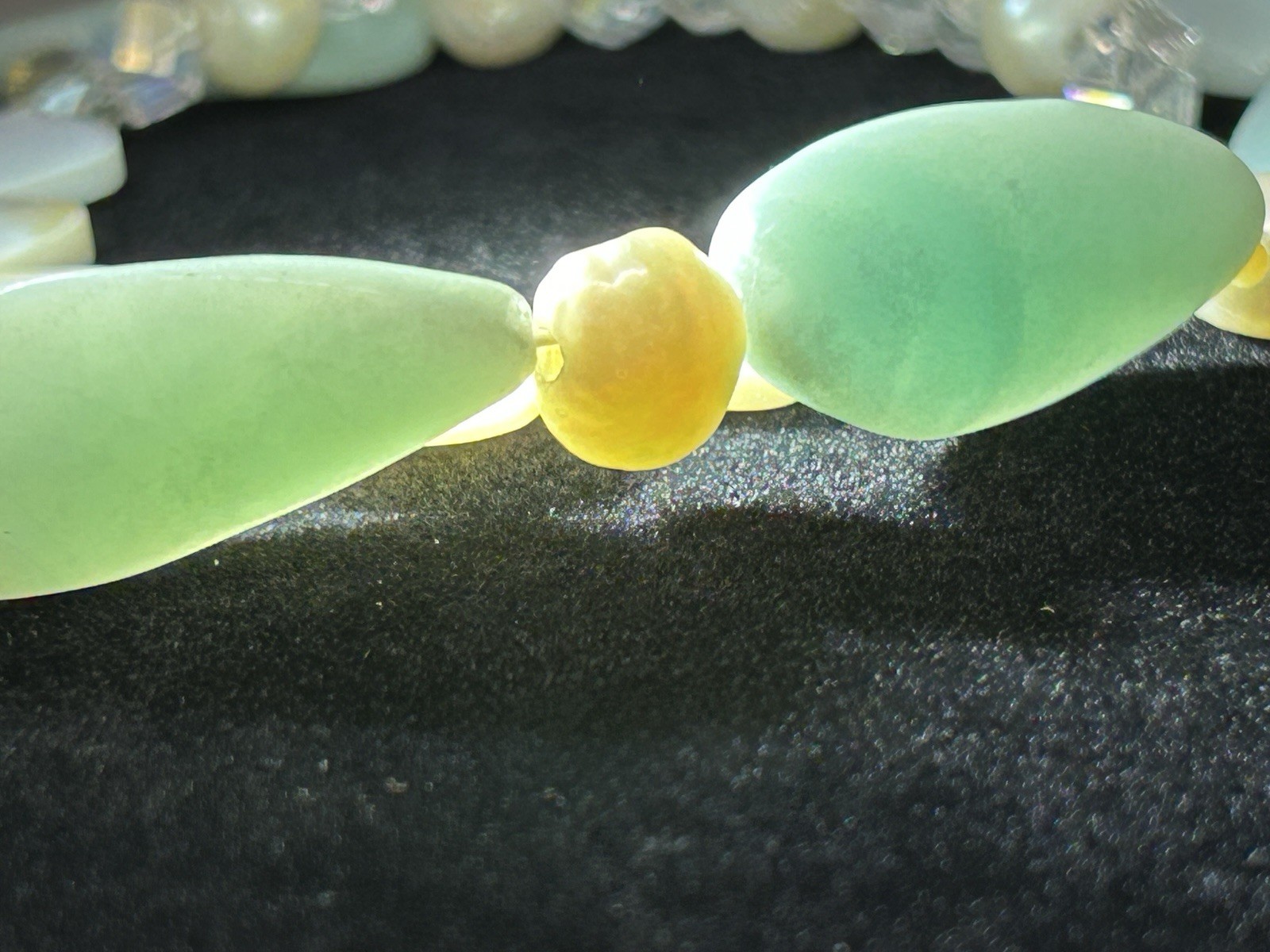 Carved Stone Fresh Water Pearls MOP Aurora Crystal Beaded Necklace