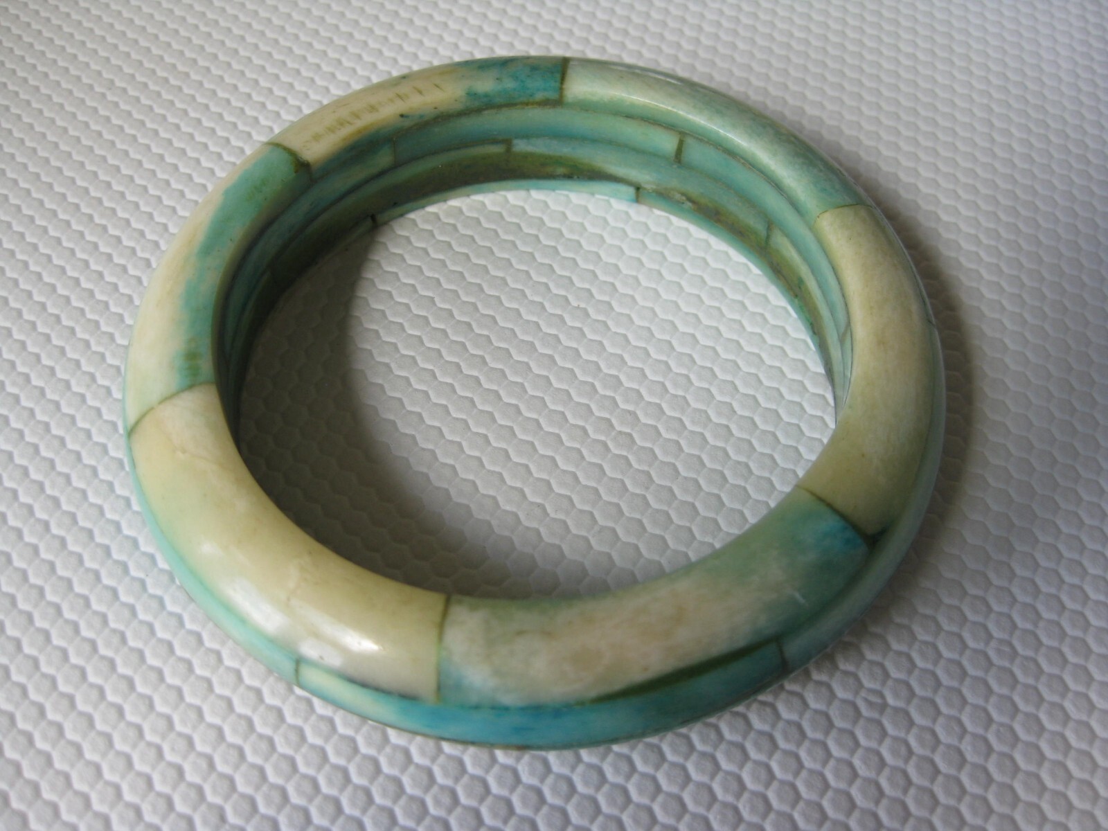 Vintage INDIA Label Dyed Bone Bracelet Bangle Laminated Natural Turquoise Green