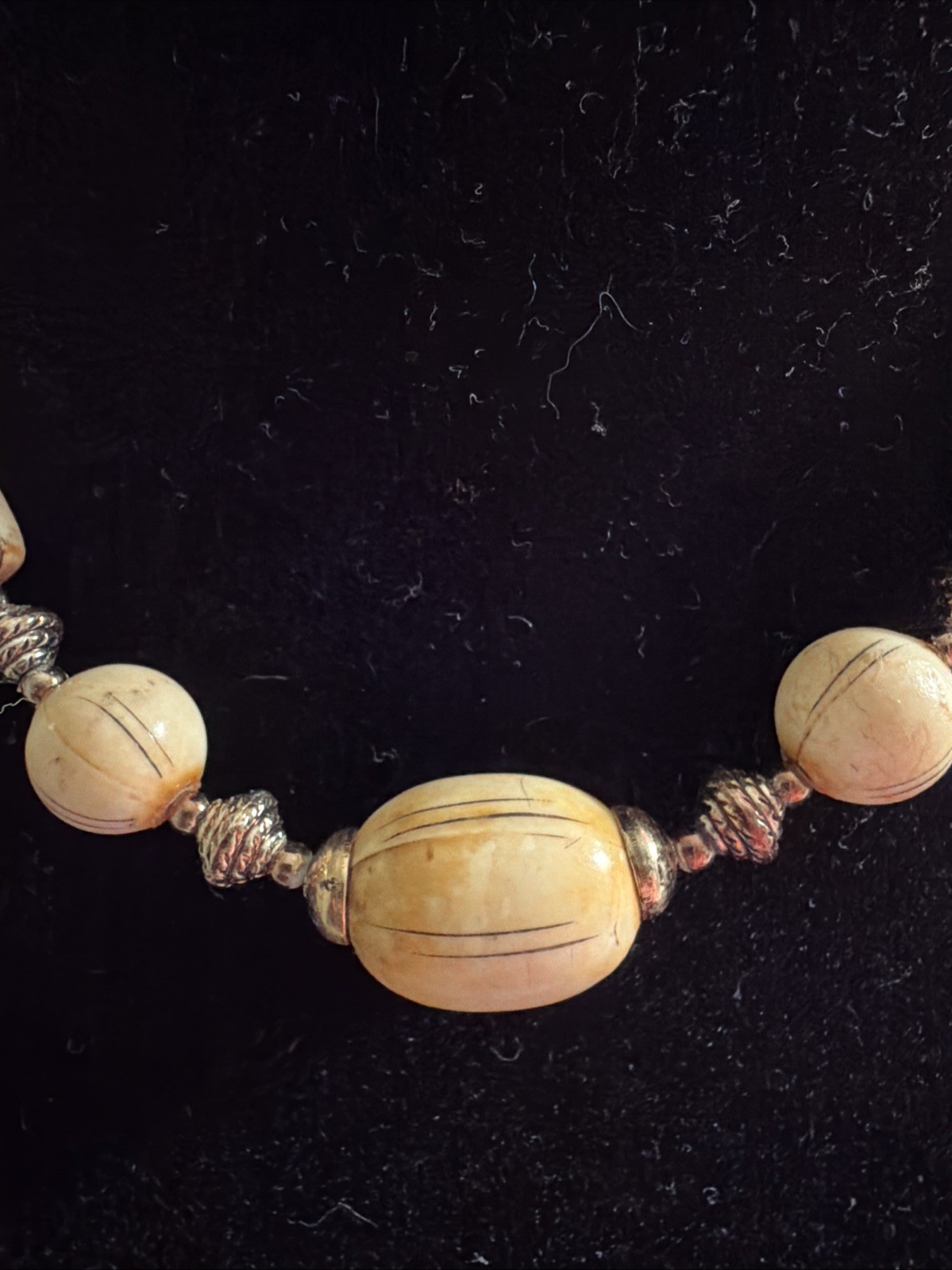 Vintage jewelry Necklace Metal wood Bone handcrafted Art custom C1930-40