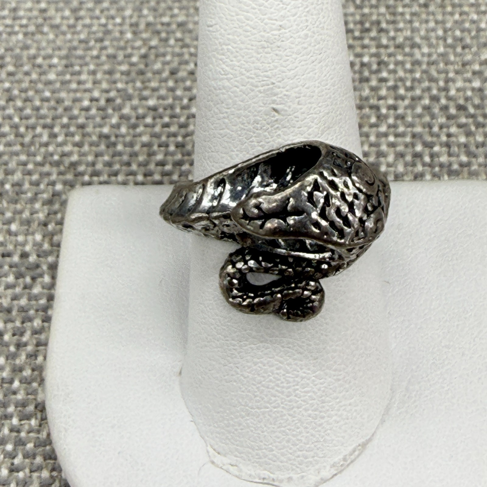 Vintage Cobra Snake Ring Silver Tone Size 9
