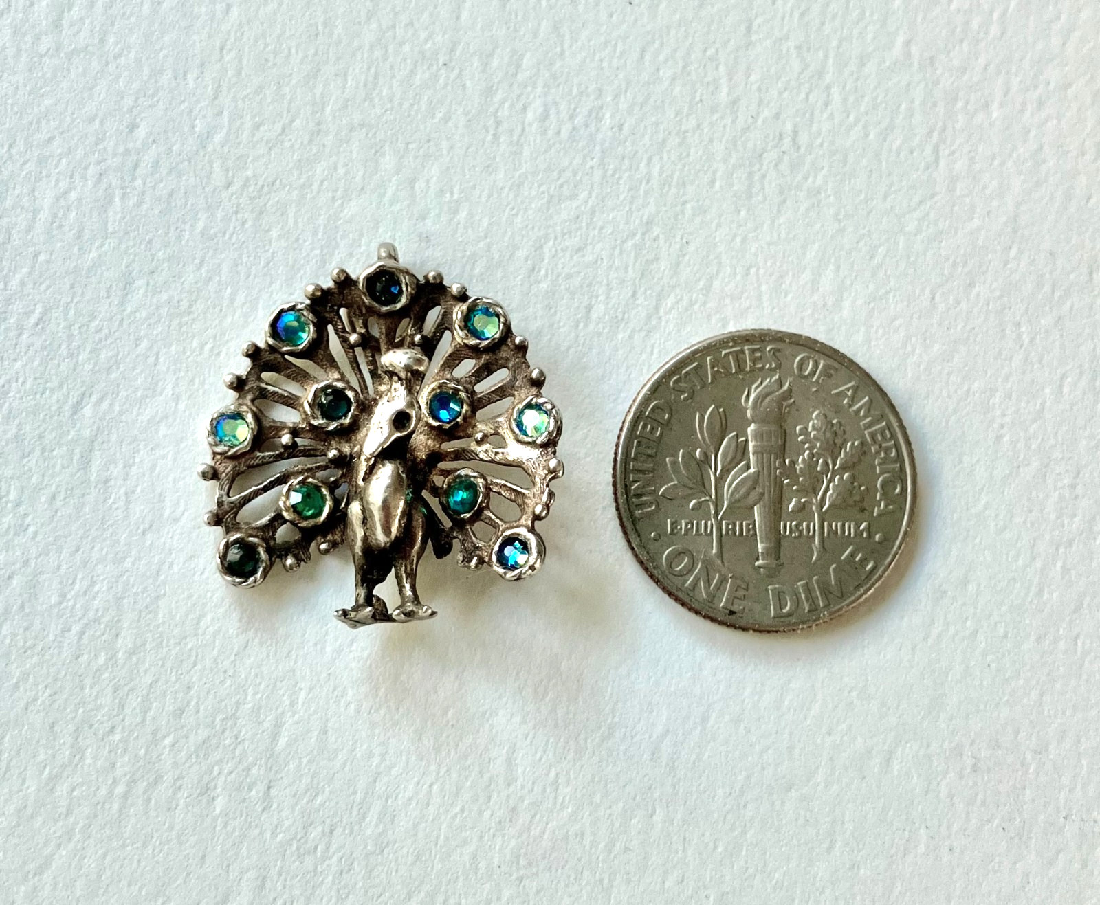 Sterling silver vintage charm, peacock