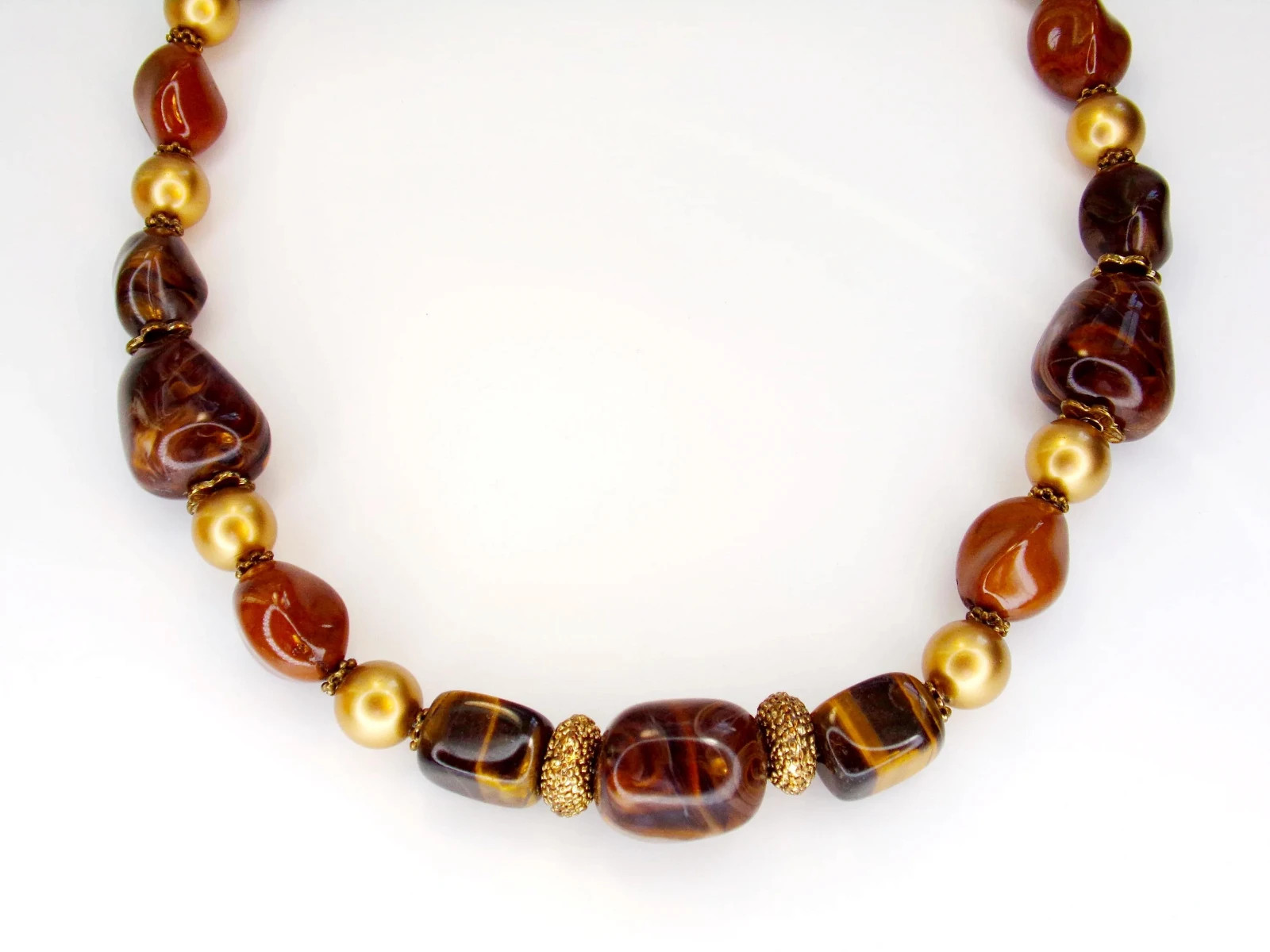 Elegant Tiger’s Eye Beaded Necklace, Gift for Her, Jewelry, Golds & Browns