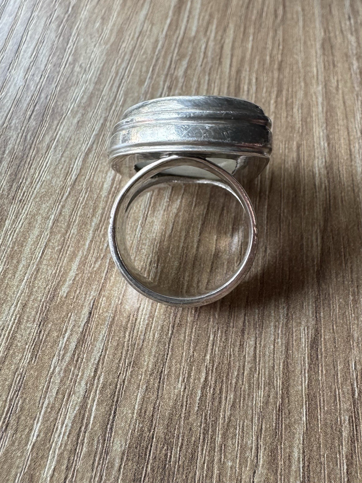 Vintage Silver Moonstone Asymmetrical Cabochon Bezel Set Statement Ring Size 8.5