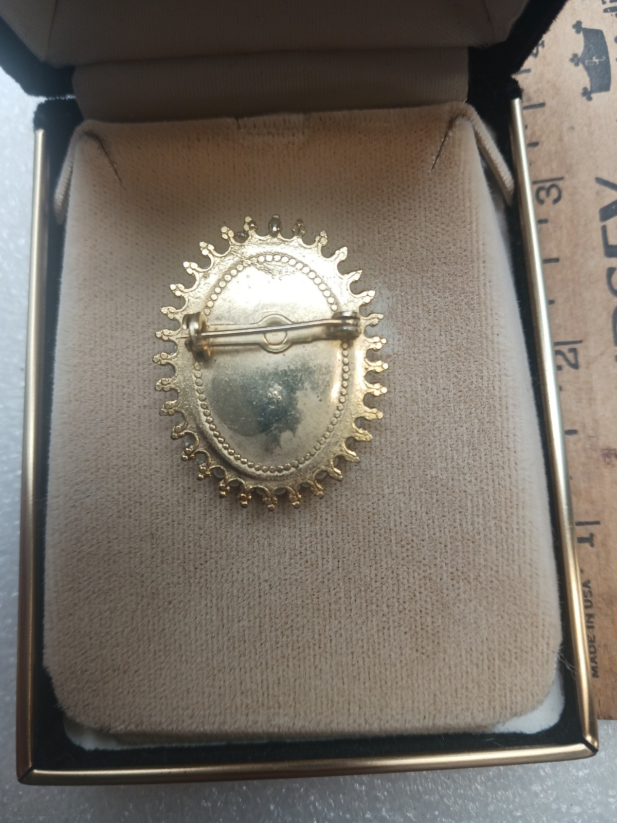 Vintage Cameo Brooch Old Antique Ladies Jewelry Pendant In Box