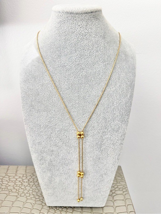 Vintage Monet Gold Tone Double Ball Slide Lariat Necklace Adjustable MCM Y2K
