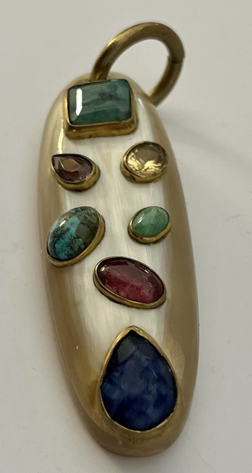 Ashley Pittman Pendant Signed AP Kenya Vintage Gemstones Horn? Bone? Vtg Jewelry