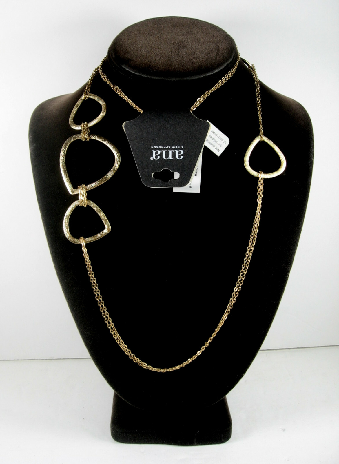 A.N.A Vintage NECKLACE Rounded Triangles Goldtone Designer Signed Tags Ana 36″