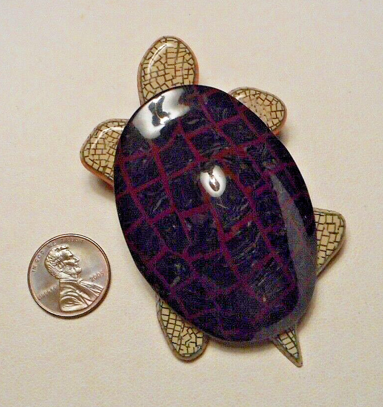 Lea Stein Paris Art Deco Brown & Gray Laminated Acetate Celluloid Turtle Brooch