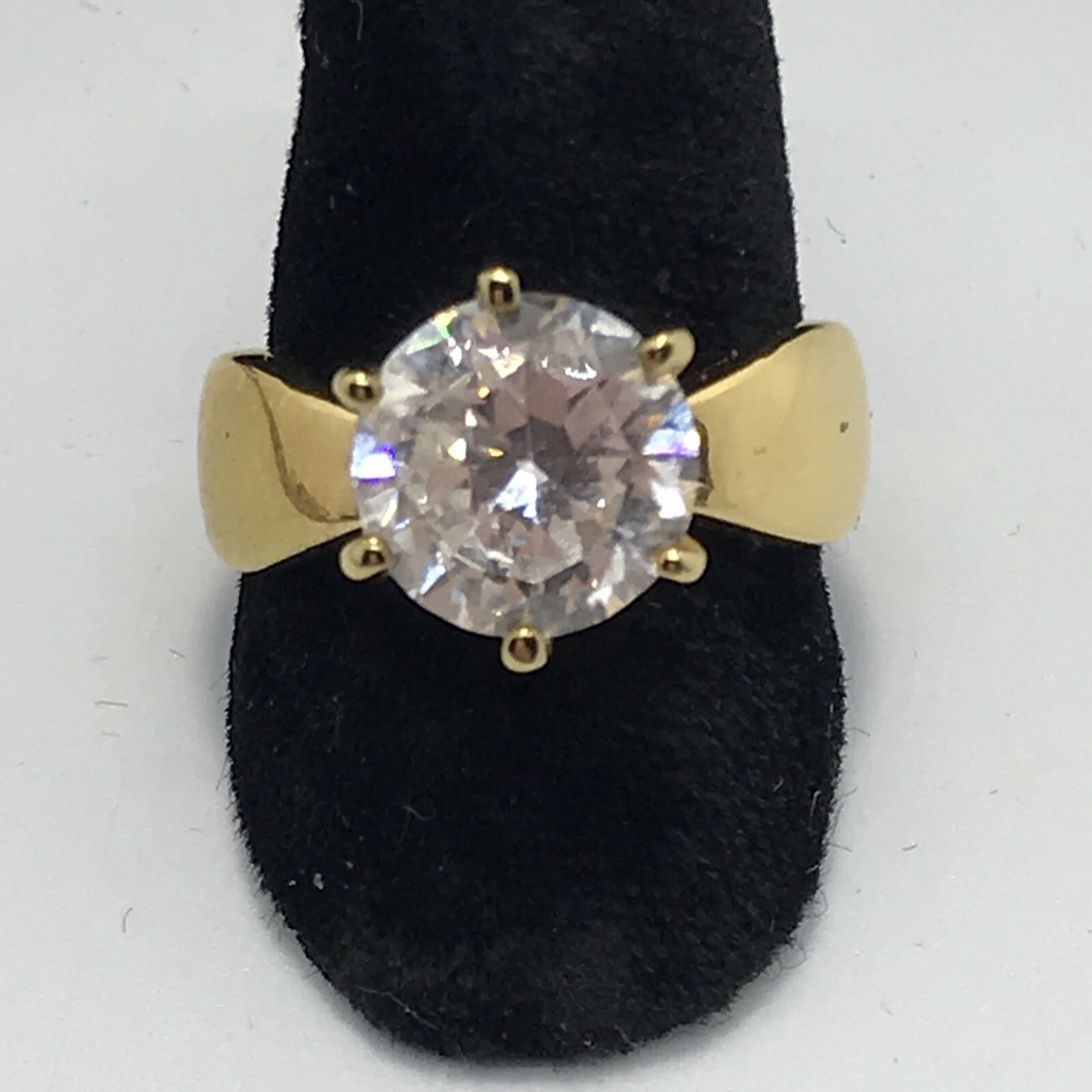 Vintage Gold Plated Cubic Zirconia’s In Stunning Bold Design Ring sz 7