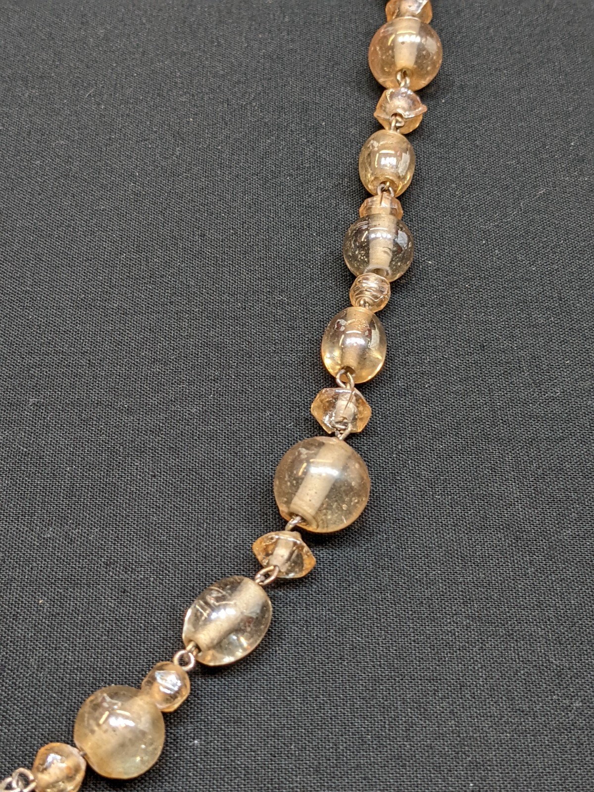 Vintage Champagne Glass Bead Necklace Chunky 70s 80s Gold Tone Long Retro ~34″