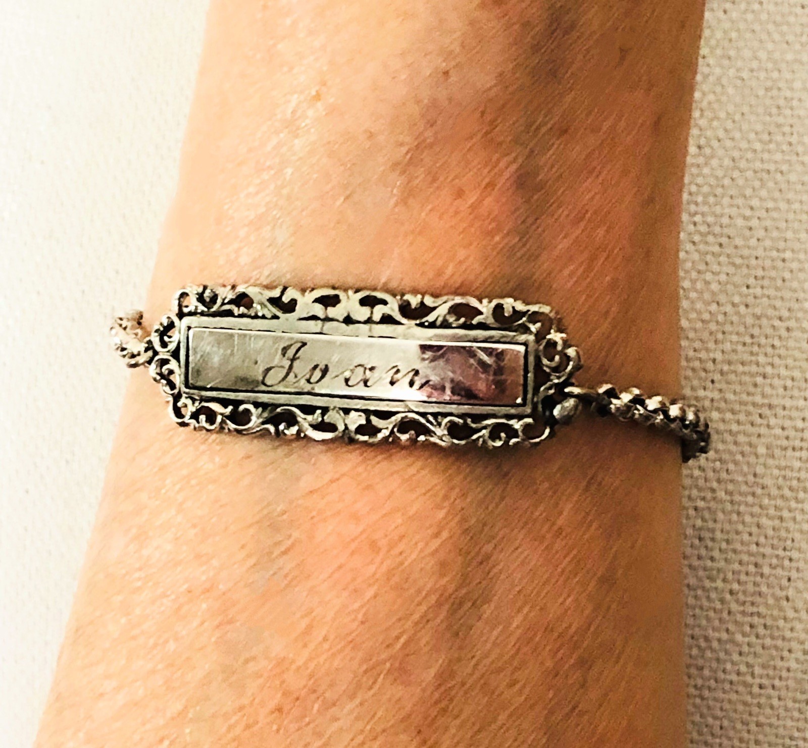 Speidel Joan ID Identity Cursive Name Bracelet Vintage Signed Jewelry Gift 7”
