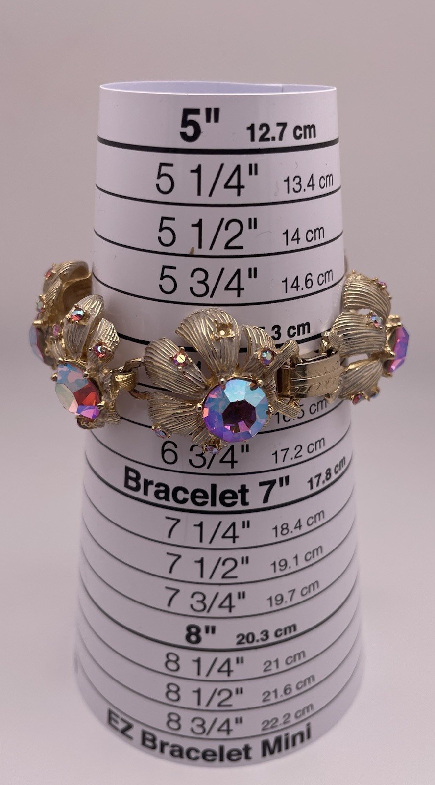 Statement Pink AB Stone Gold Tone Vintage Flower Bracelet Missing 3 Stones
