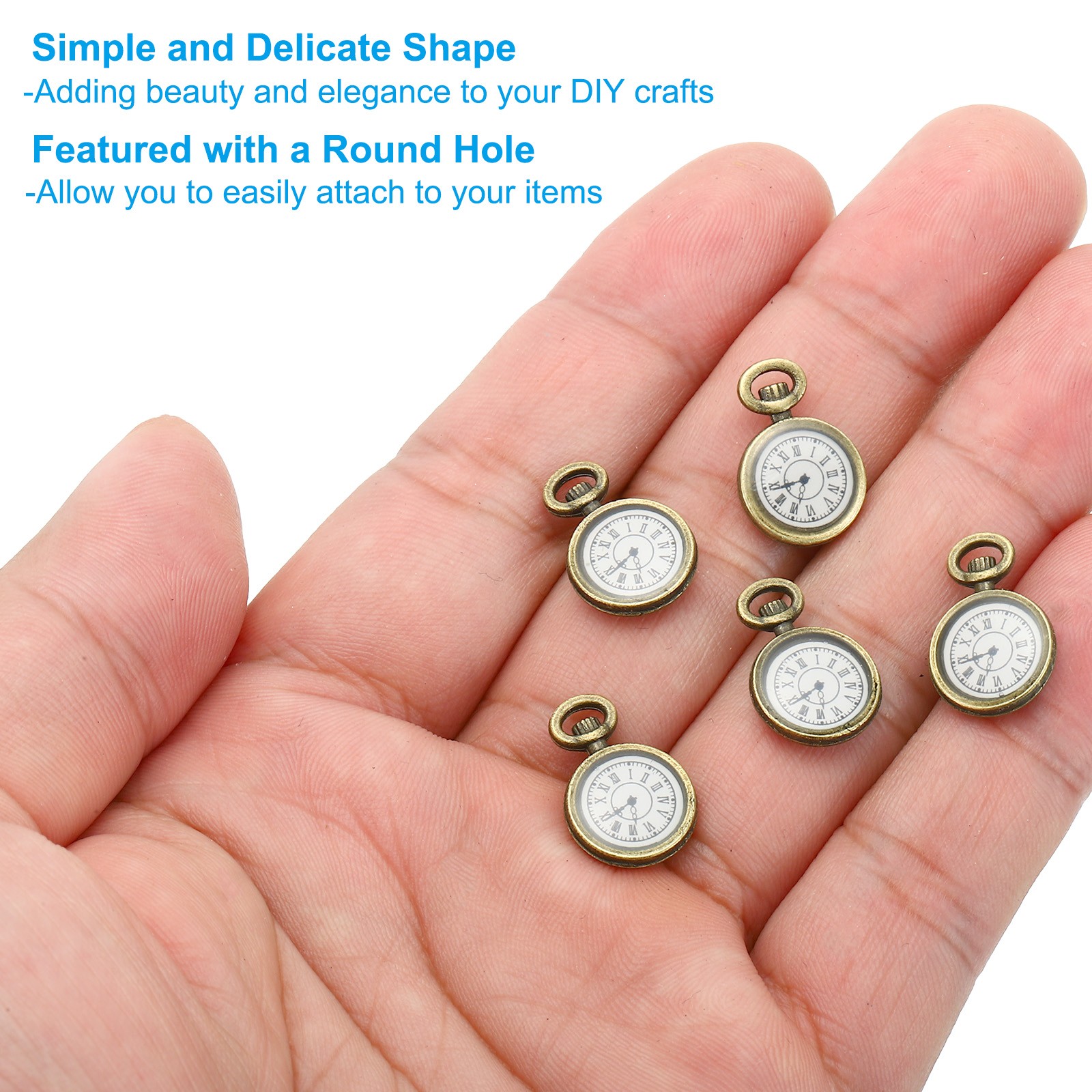 30Pcs 0.67×0.43″ Zinc Alloy Watch Clock Charm Pendant, Bronze Tone