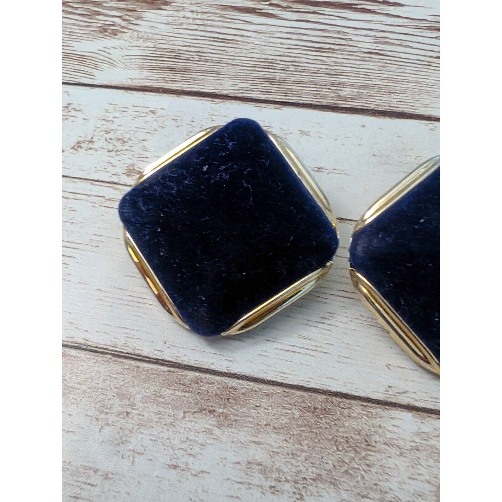 Vintage Clip On Earrings – Large Blue Fluffy Fabric
