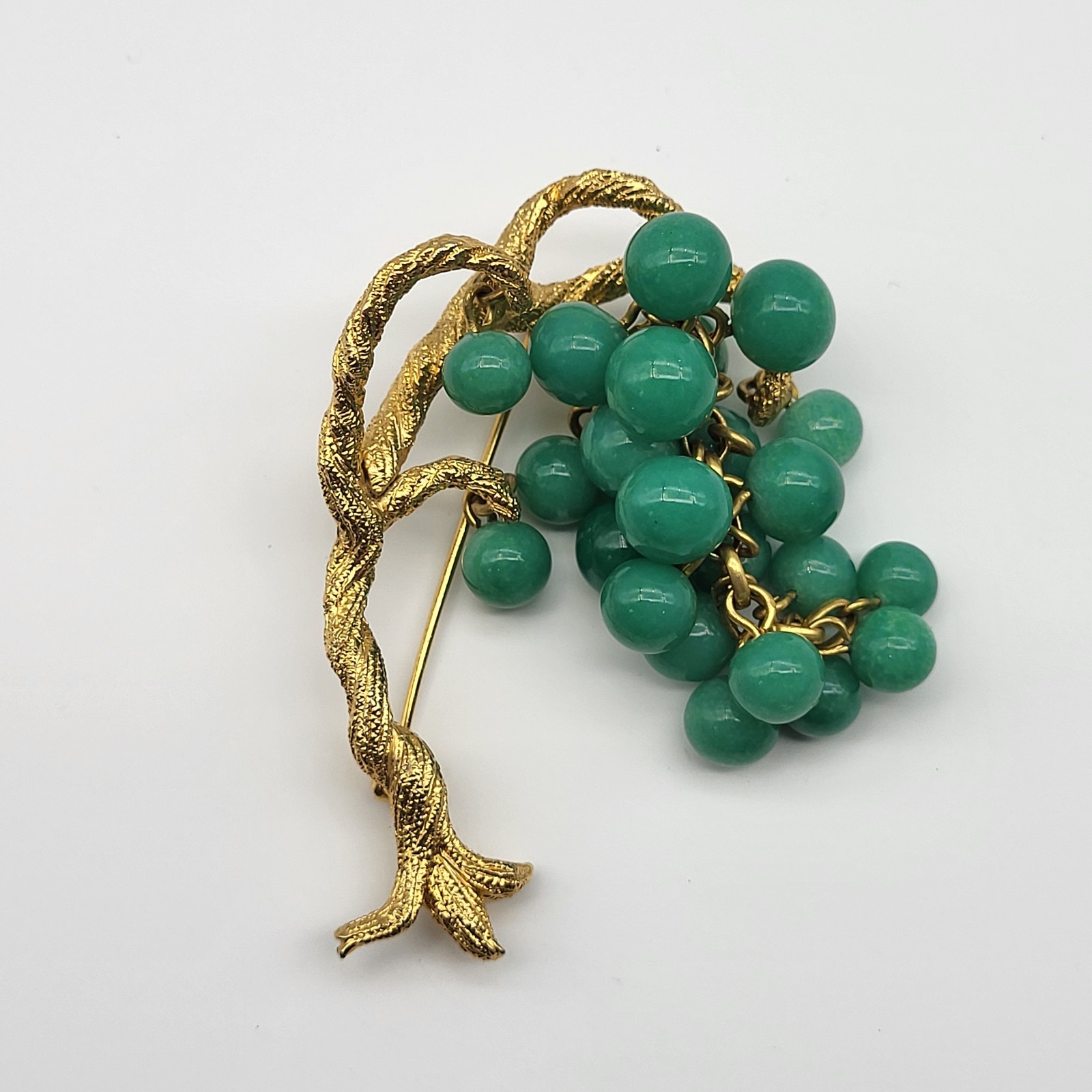 Incredible Bonsai Willow Brooch pin Jade Glass MCM Estate Jewelry Ivy