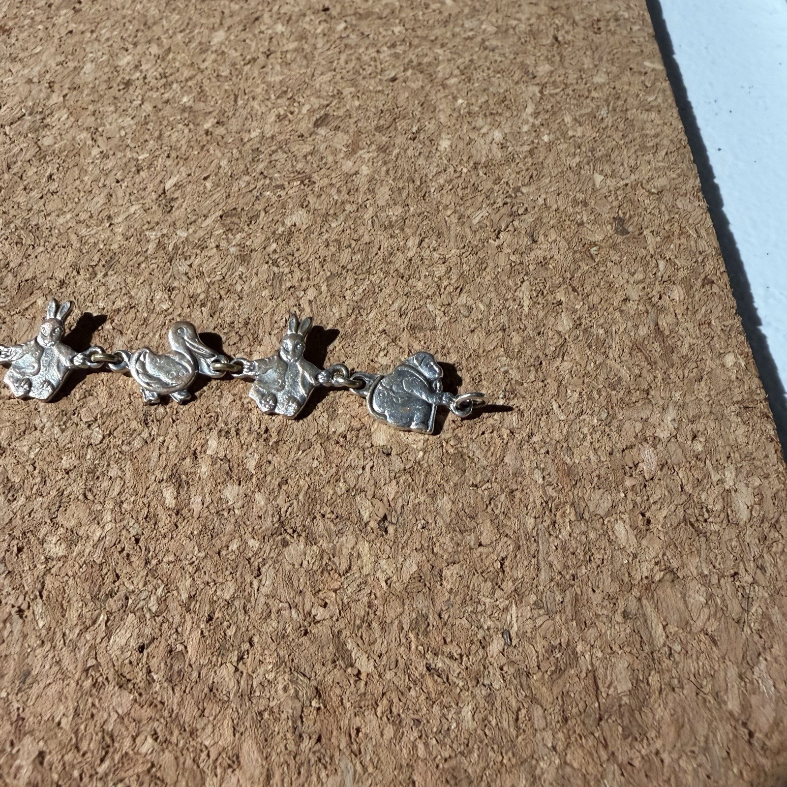 Vintage 1950s Sterling Silver Peter Rabbit Storybook Animal Link Bracelet