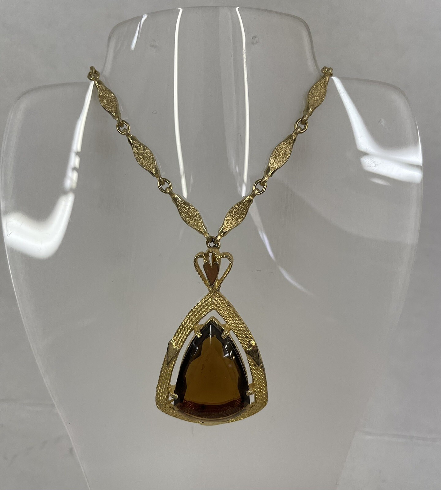 Vintage EDLEE TOPAZ GLASS Statement Piece Necklace Pendant 1949-1960’s SIGNED