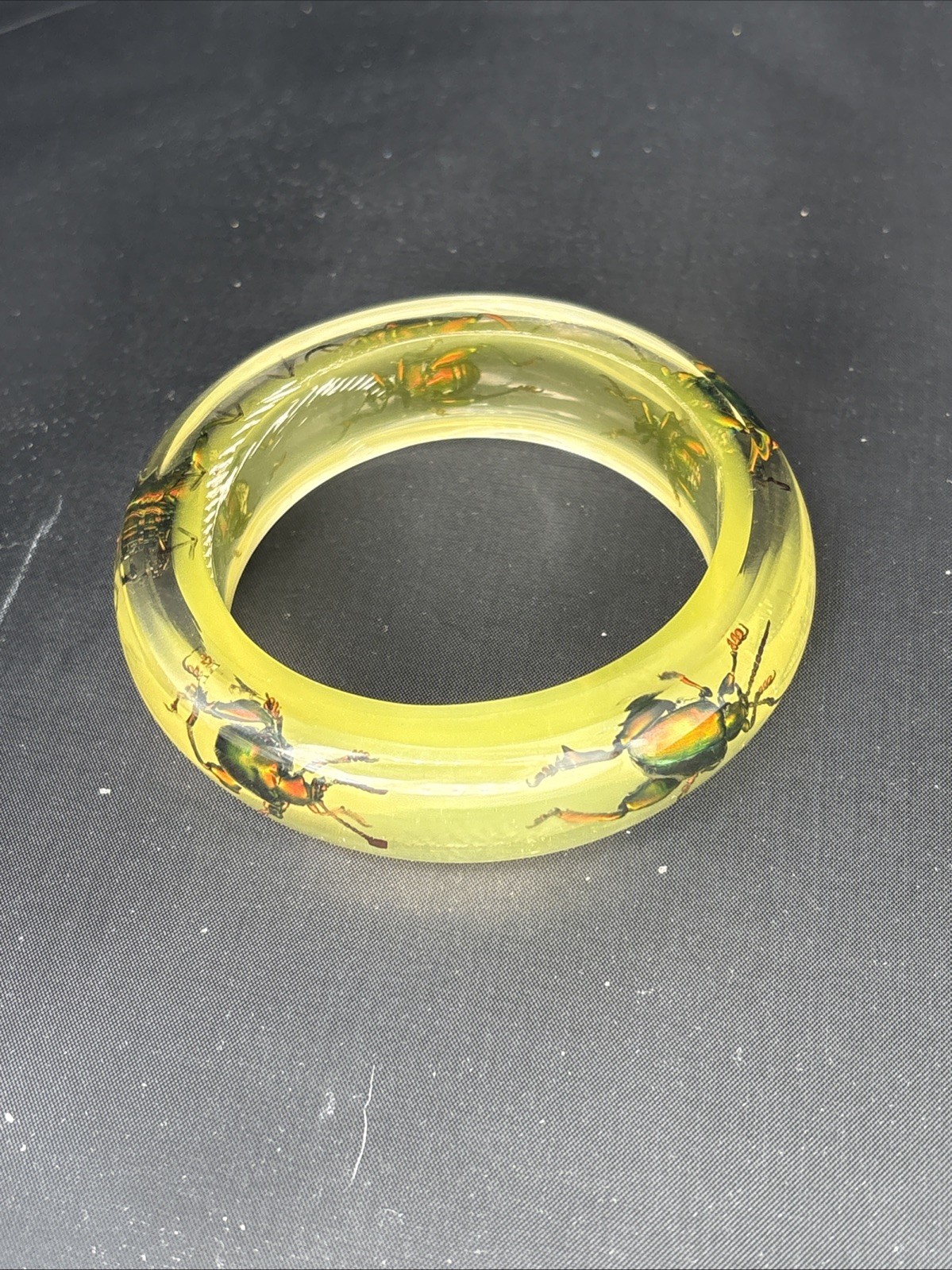 Clear Soft Yellow Vtg Beetle Bracelet Translucent Resin,,1960s, NOS(#10)
