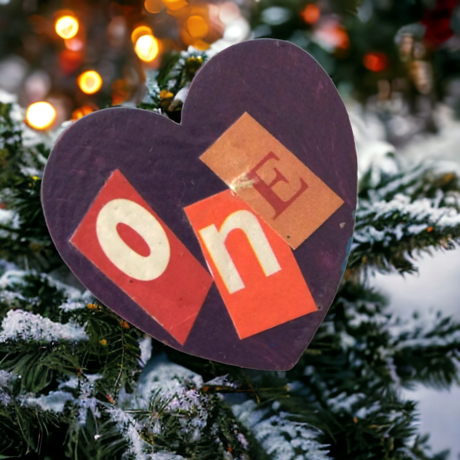 One Love Heart Brooch Pin Handmade Wooden Painted Valentine Mod Podged Eclectic