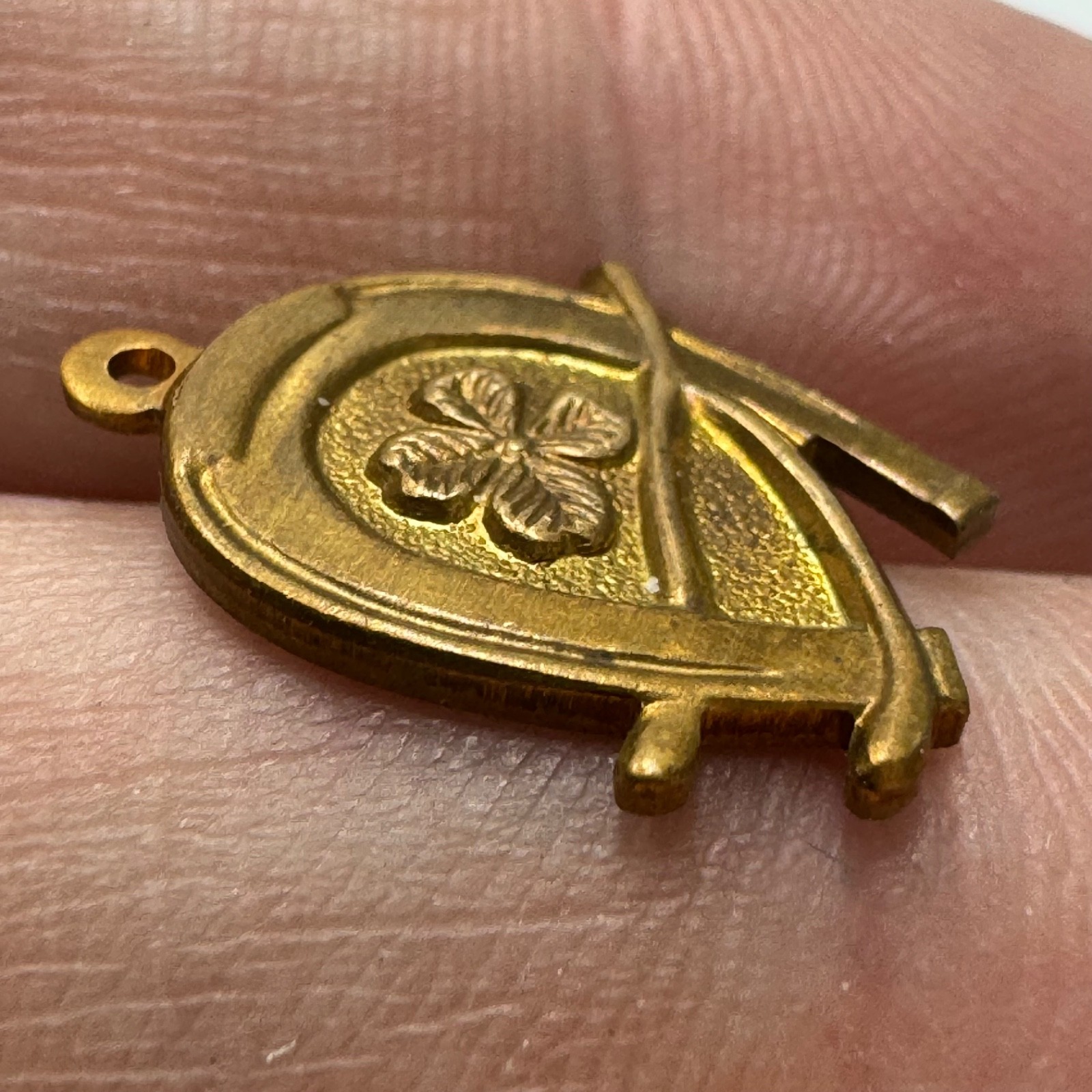 Vintage Horseshoe Wishbone Four Leaf Clover Charm Pendant Lucky Symbol Gold Tone