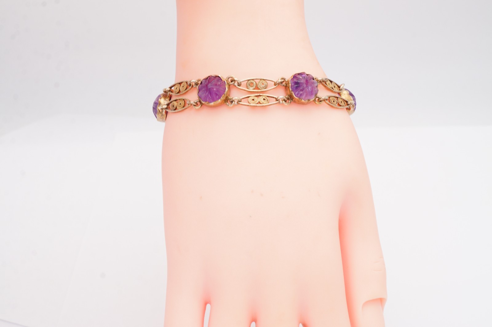 Vintage Gold Filled Amethyst Bracelet 7.5″