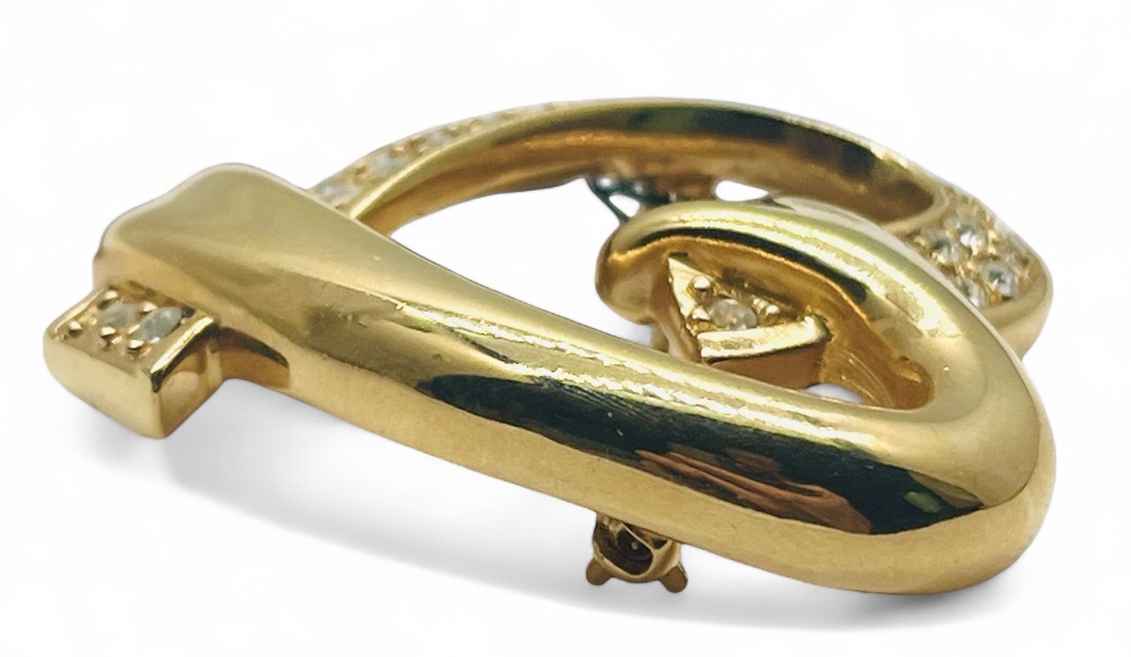 Vintage Signed Swarovski Swan Mark Crystal Rhinestone Gold Heart Brooch w/Box