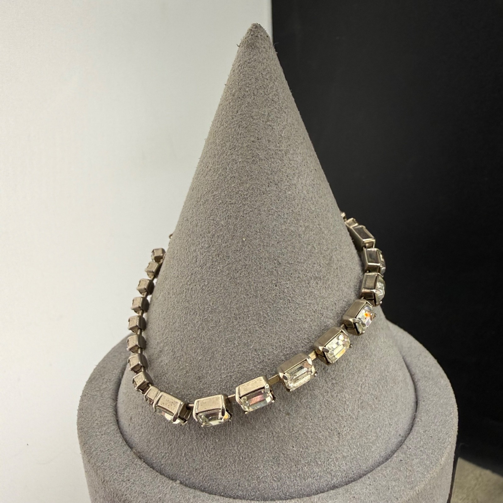 Vintage Rhinestone Bracelet Full Sparkle Silver Tone 6.5”