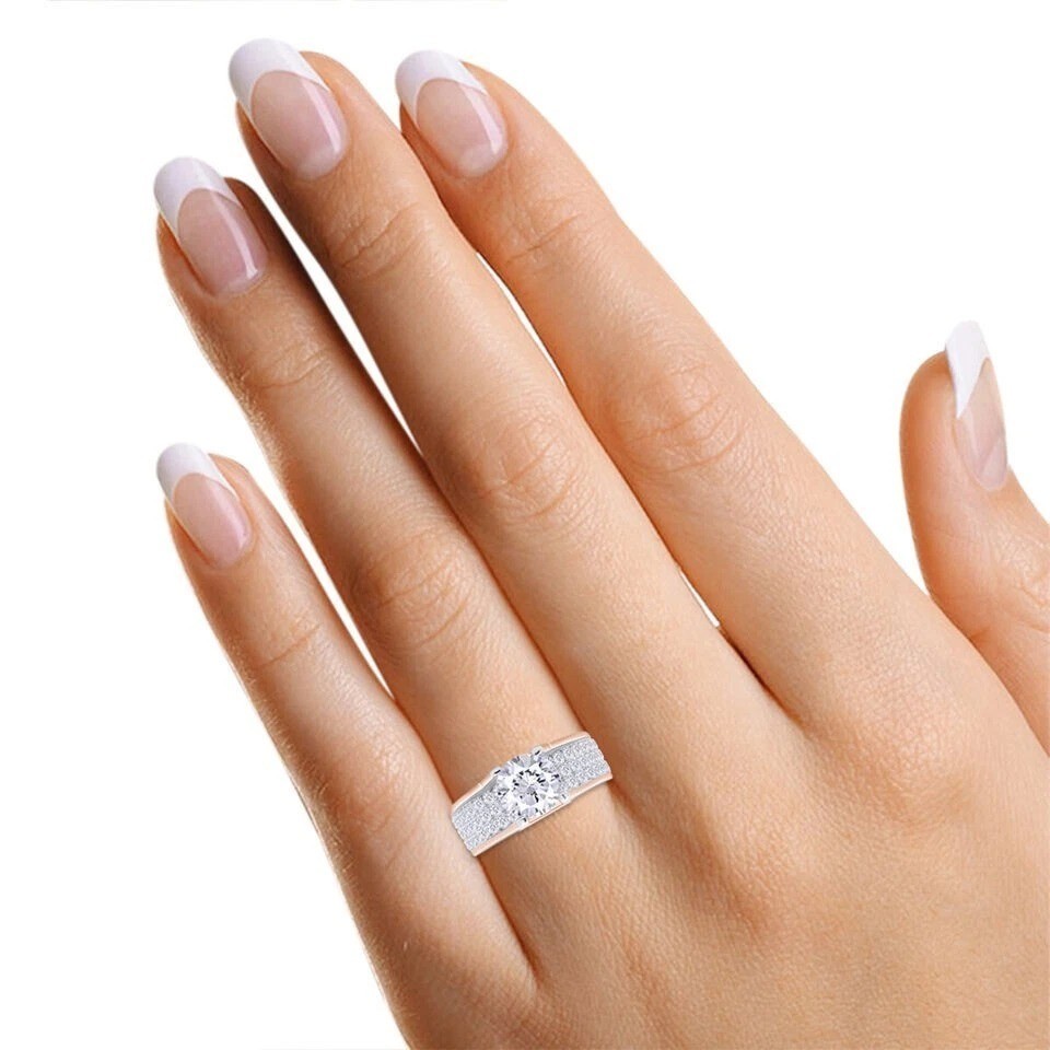 2.5Ct VVS1 Lab Created Moissanite Bridge Style Wedding 14K Rose Gold Finish Ring