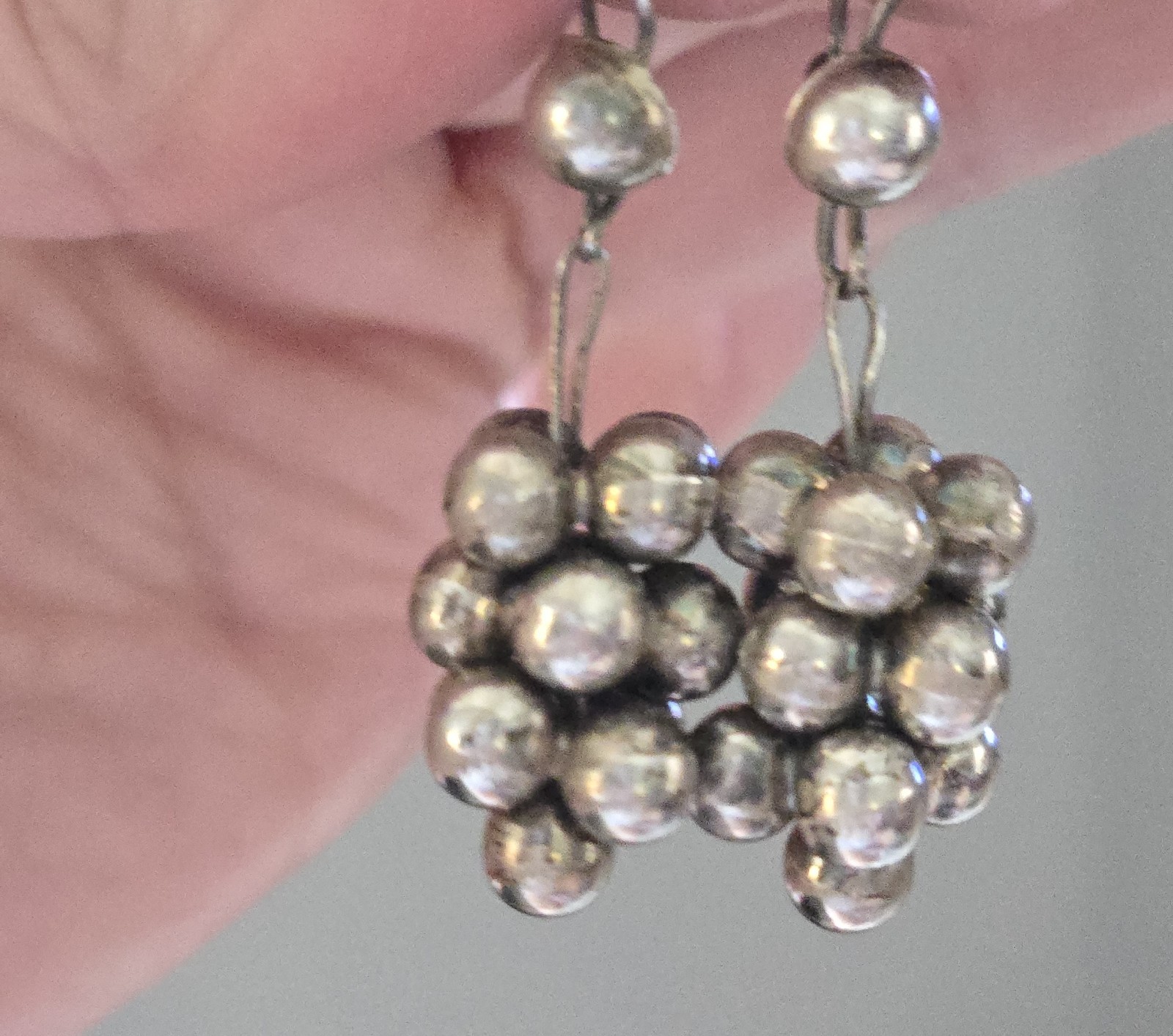 Vintage Mexican Sterling Silver Grape Cluster Dangle Earrings Unmarked 5.7g