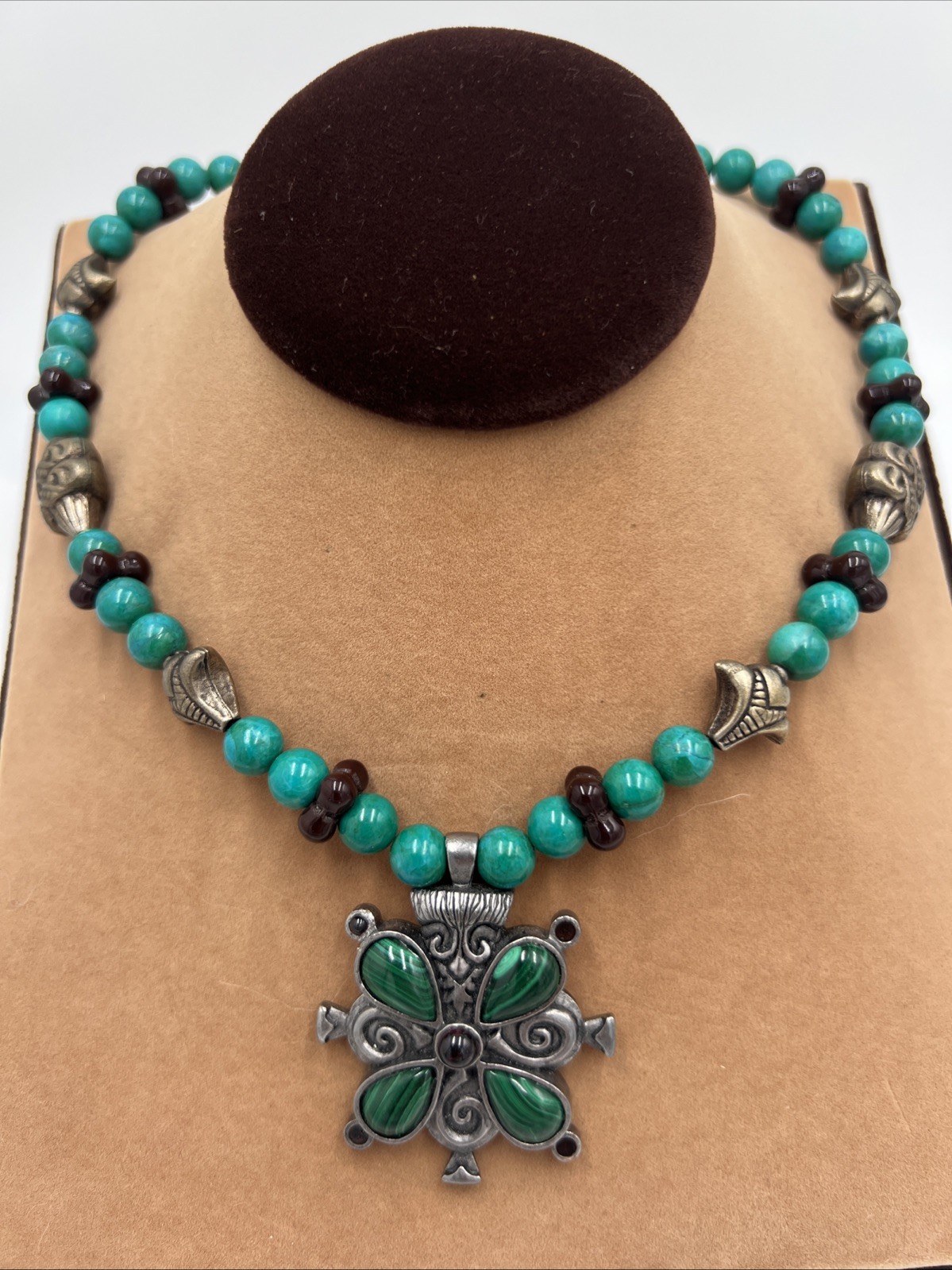 Vintage Leonard Craig Designer Necklace Real Stones & Glass Jadeite Malachite