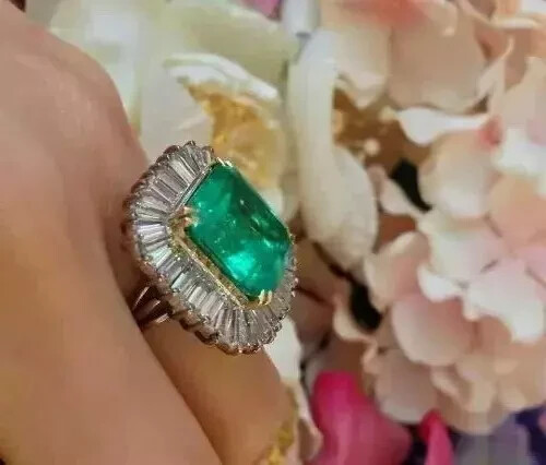 Vintage Art Deco Style 4.15Ct Lab Created Emerald Diamond 14K White Gold FN Ring