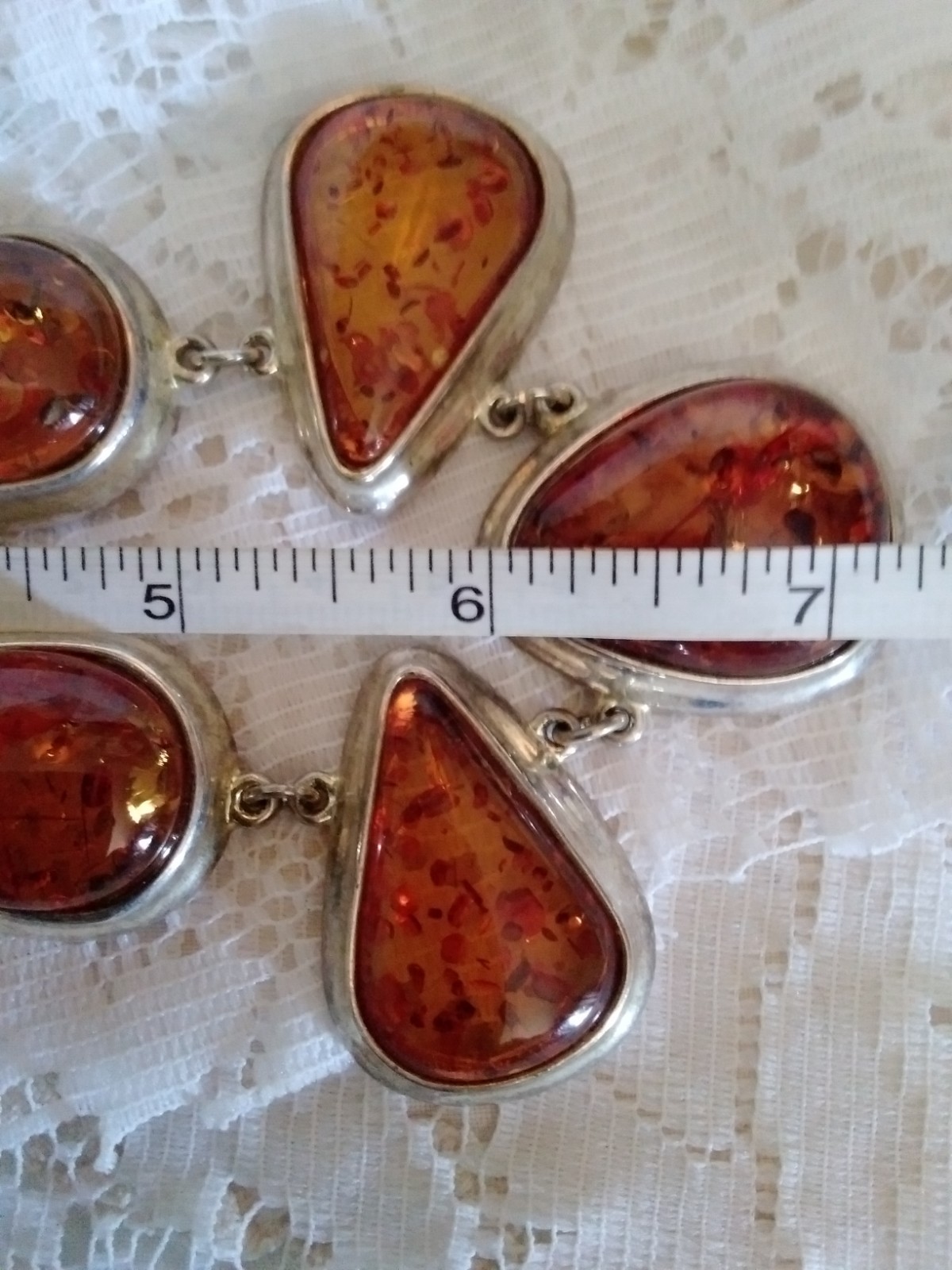 Vintage 1980’s Large Confetti Faux Baltic Amber Silvertone Fashion Necklace