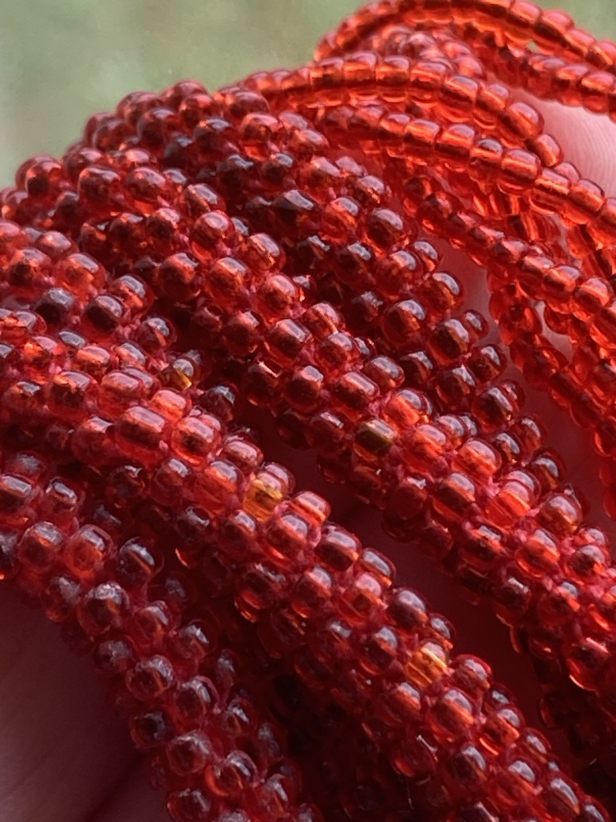 Vintage Lariat Necklace Flapper Red Beaded Tassel 45” Soft Lightweight Easy
