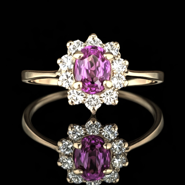 Vintage Pink Sapphire Diamonds 14k Yellow Gold Halo Ring Estate Jewelry Gift