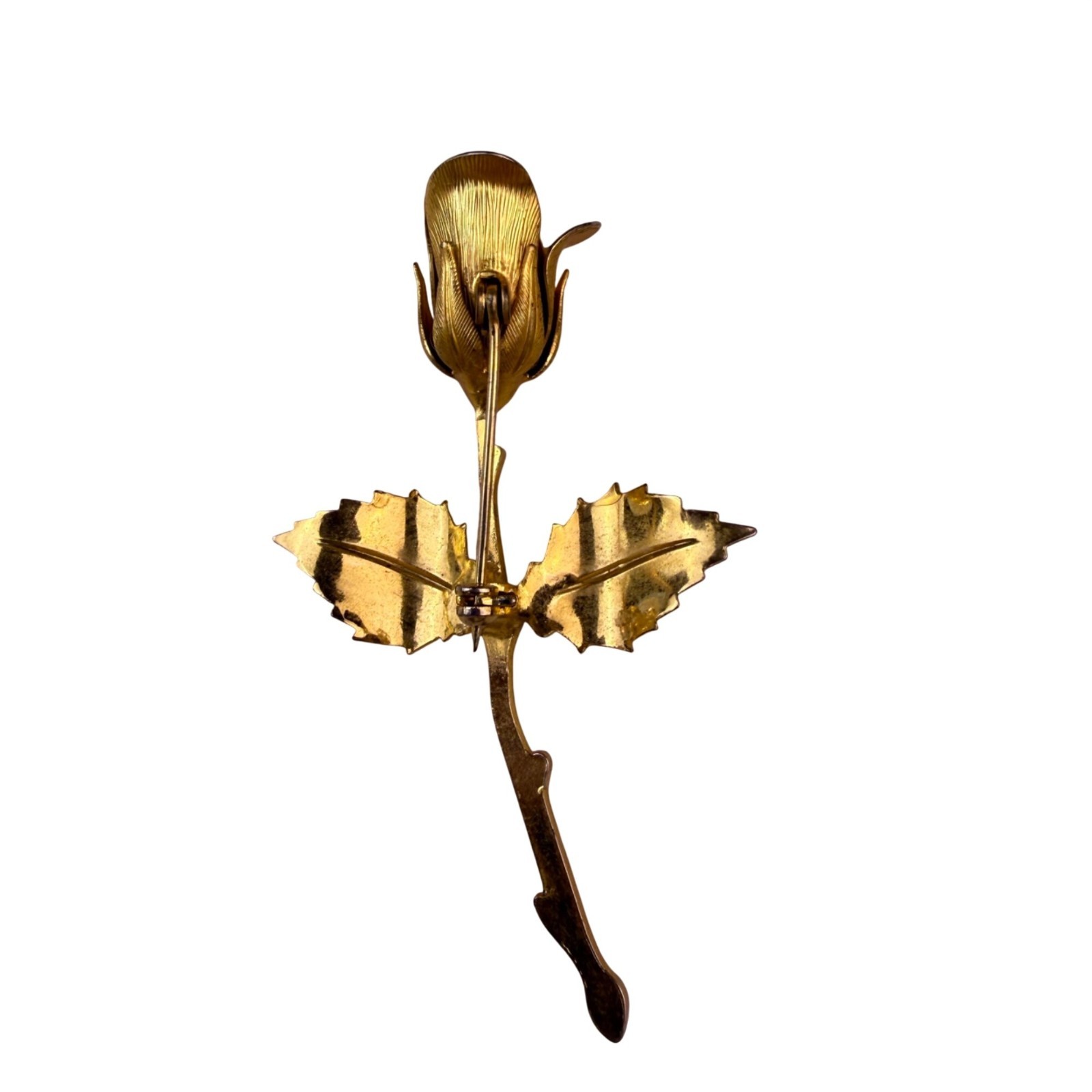 Vintage Unknown Gold Tone Metal Rose Brooch Pin Elegant Floral Design