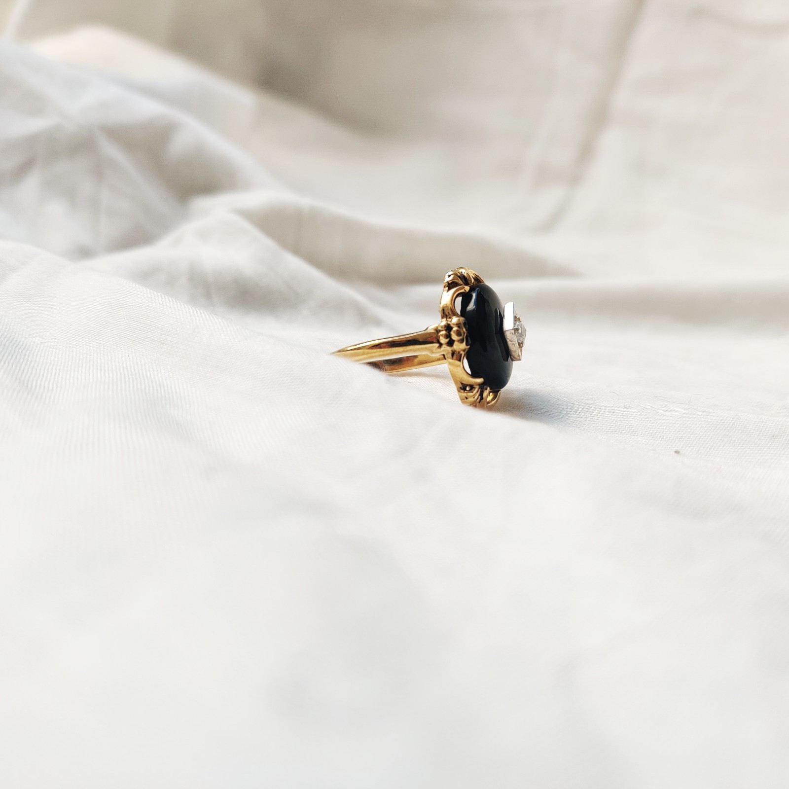antique 925 silver vintage Victorian art deco handmade black onyx ring best gift