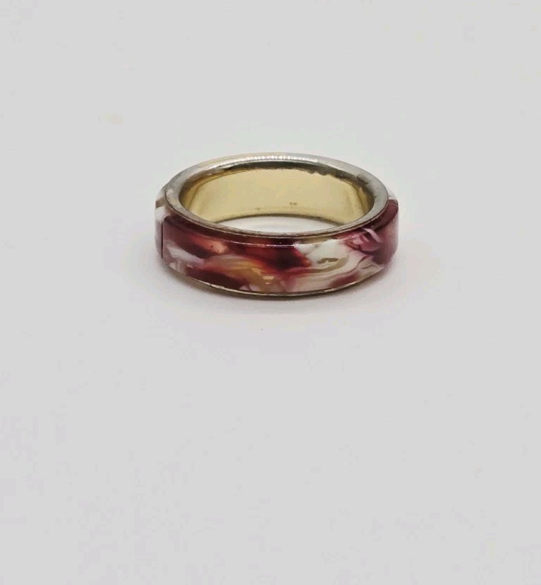 Red Enameled Ring Band multi colored marbled size 9 Any Occasion Unisex