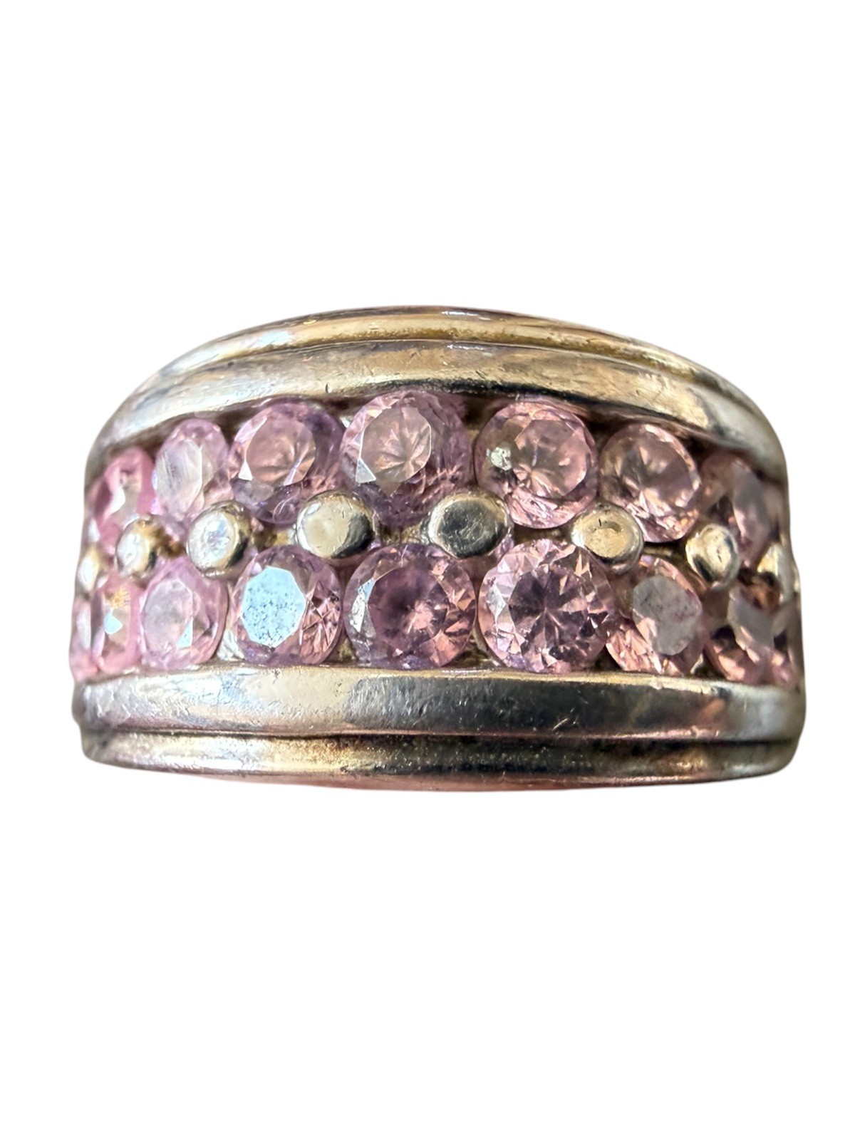 Vintage Sterling Silver 925 Pink CZ Band Ring 12mm Wide Size 6.25 9g