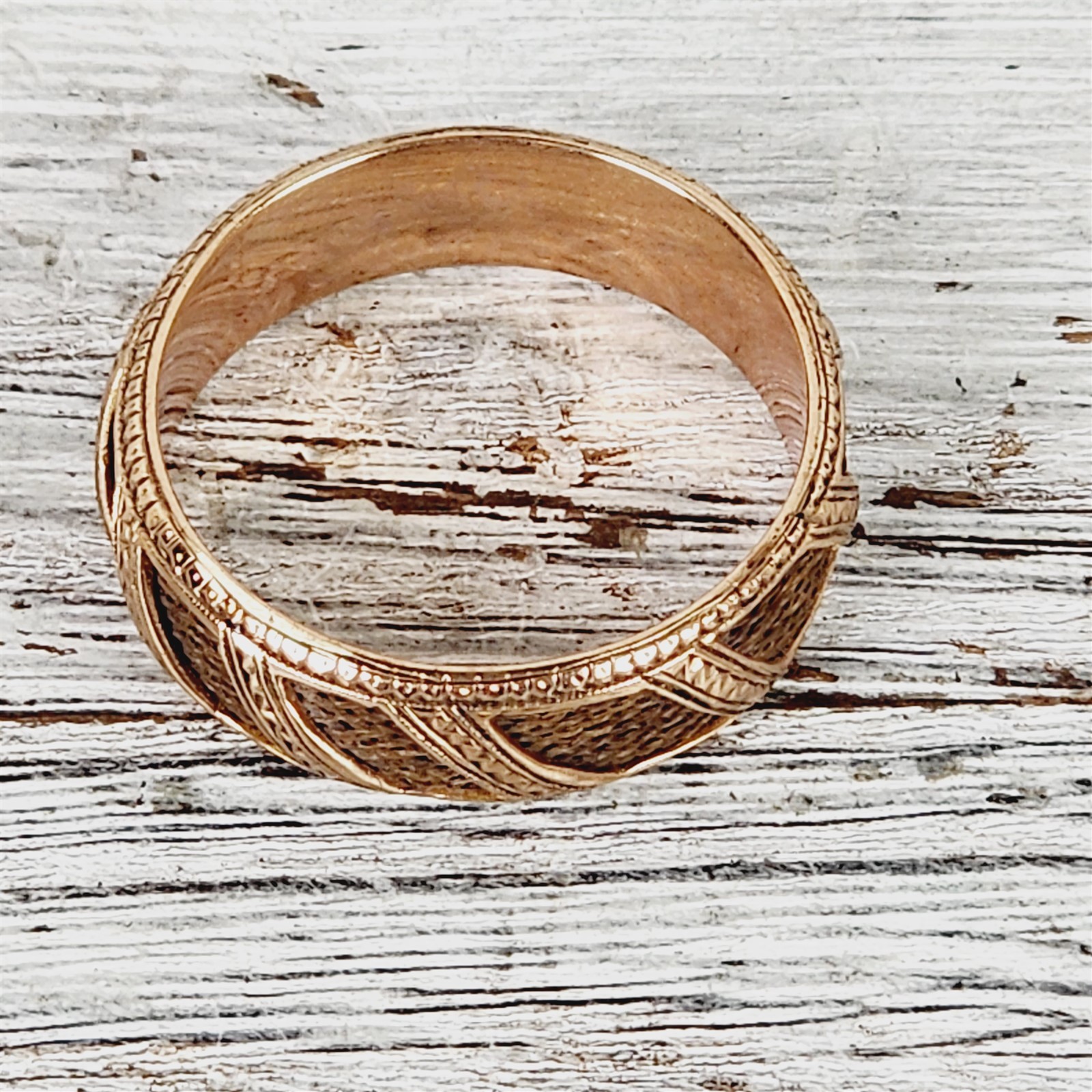 Victorian 10K Yellow Gold Hair 6.4mm Etched Band Ring 8.75 Antique Mourning