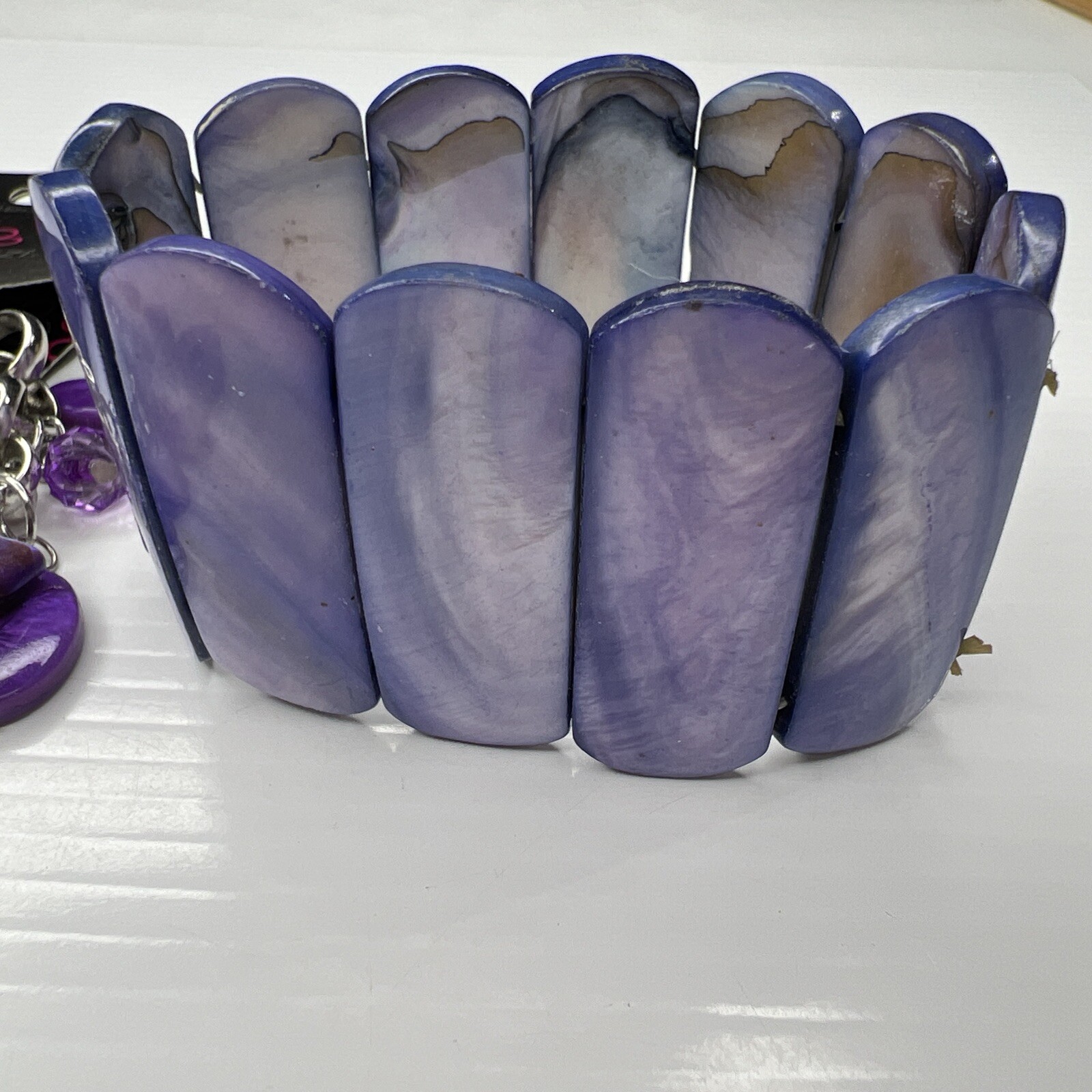 H6 Lot Purple Abalone Mother Pearl Stretch Chain Glam Paparazzi Retro Bracelets
