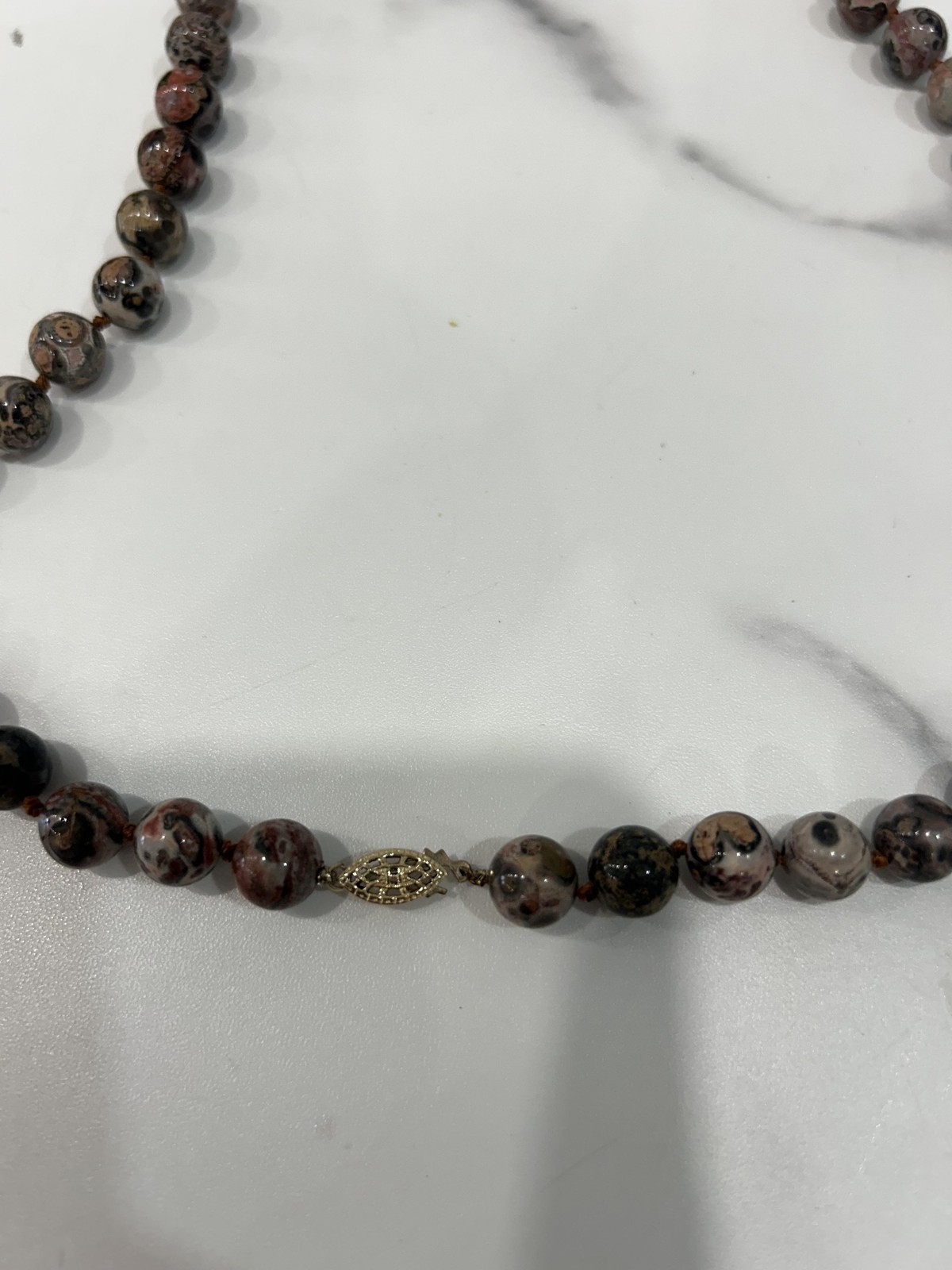 Brown Gemstone Beaded Necklace Round Polished Beads Hook Clasp 24 In Womens