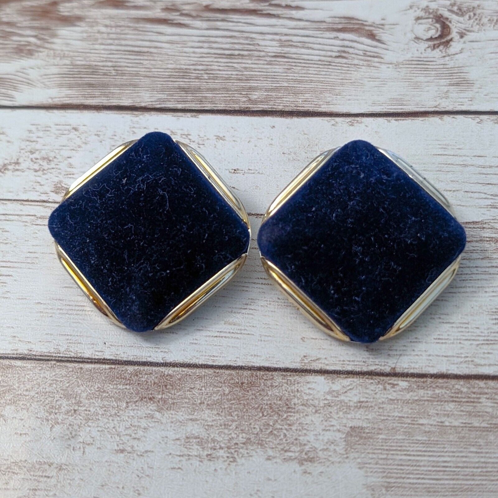 Vintage Clip On Earrings – Large Blue Fluffy Fabric