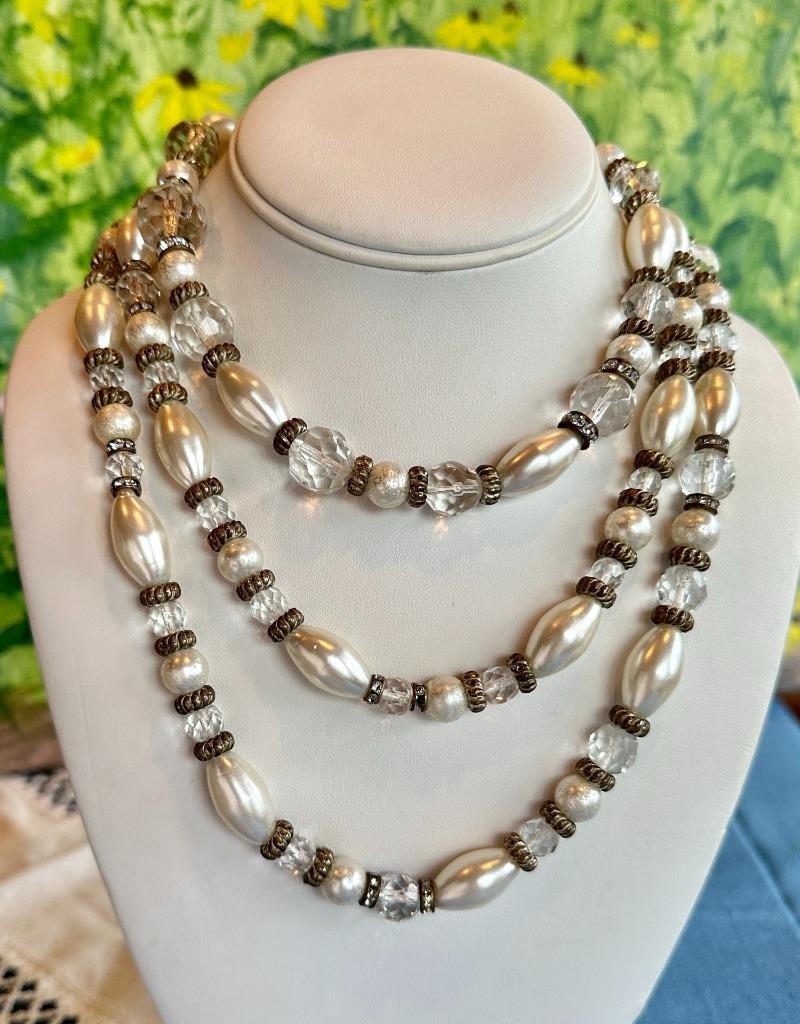 Vikki Carr Necklace Strass Faux Pearl Crystal Certificate Of Authenticity 54″