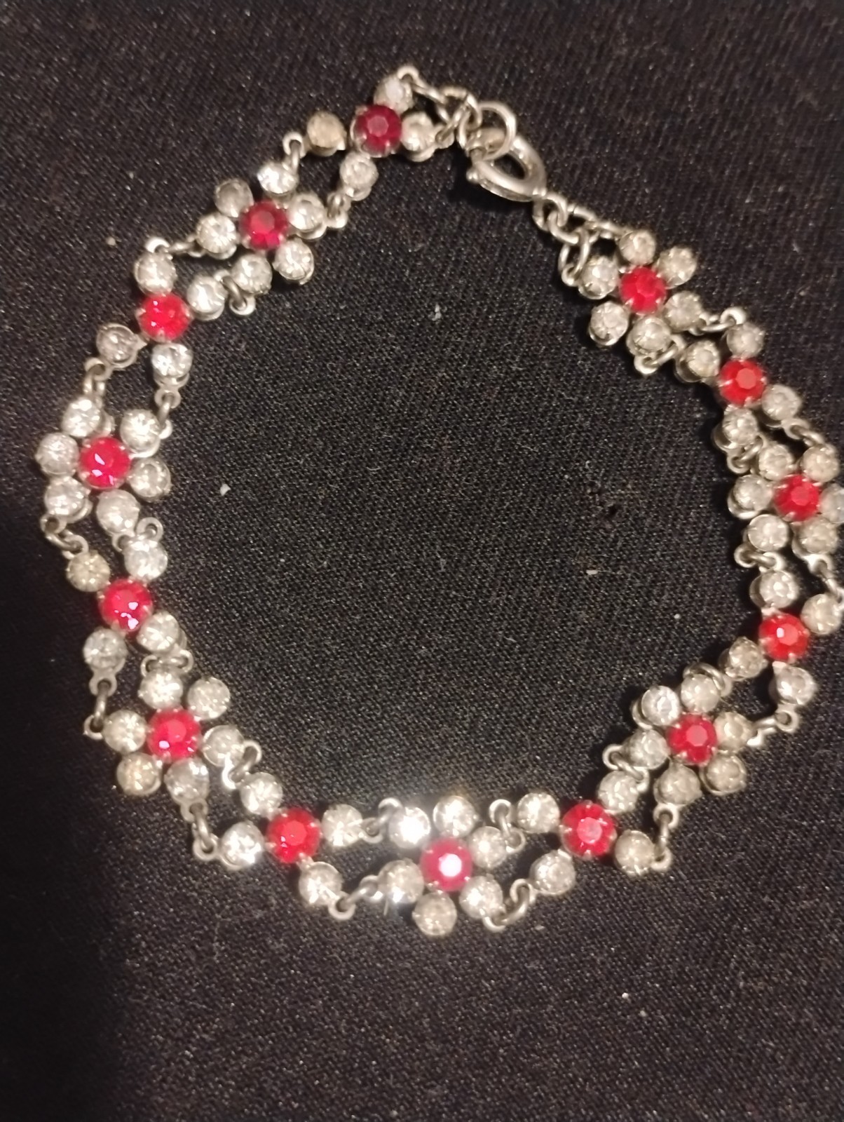 Classic Vintage Floral Multi Stone Bracelet 7inch Sterling Silver Unmarked